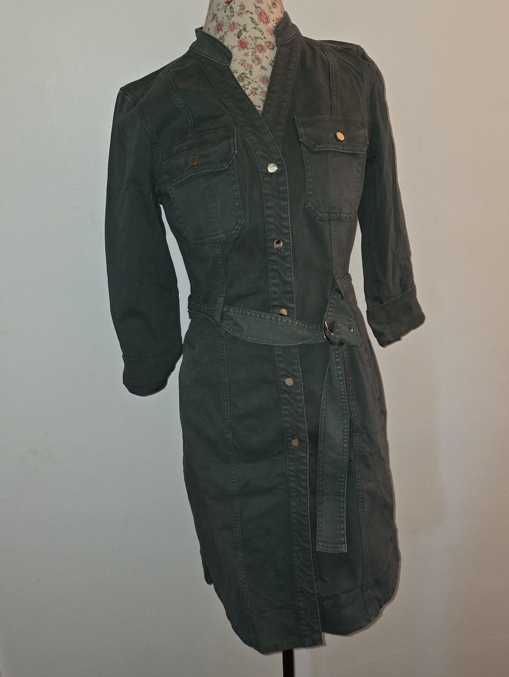 White House Black Market Olive Green Utility Trench Dress Coat